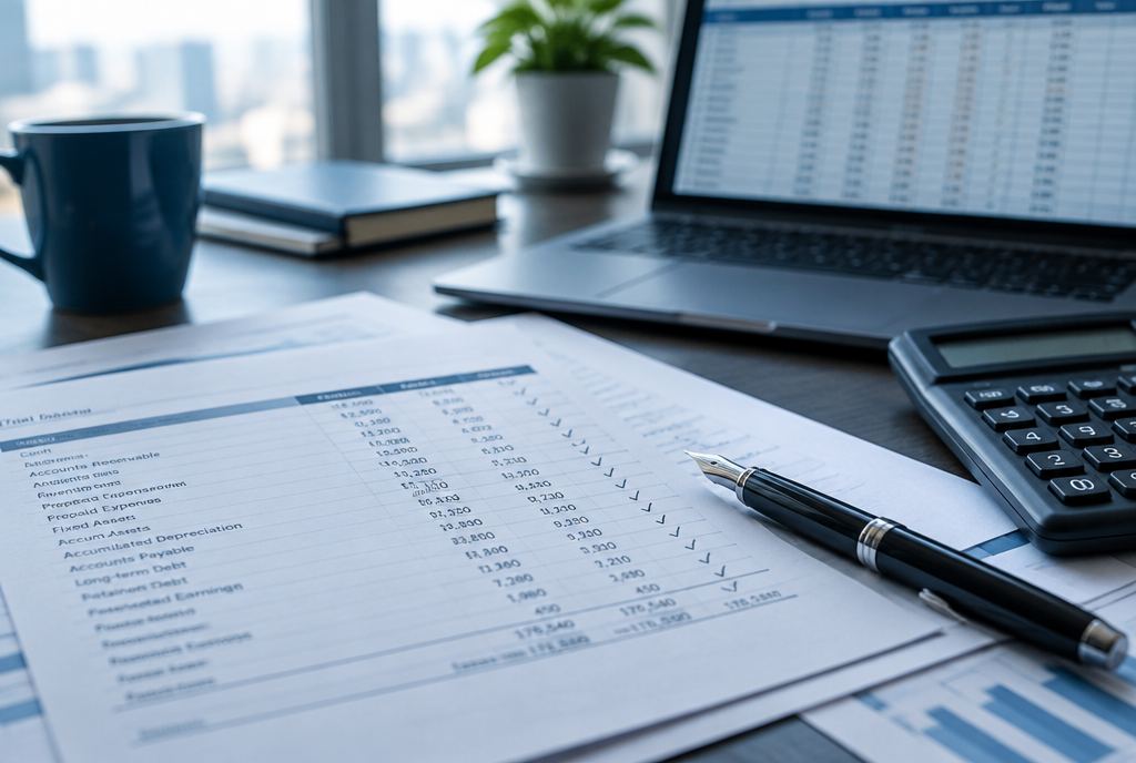 Audited financial statements on an auditor's desk