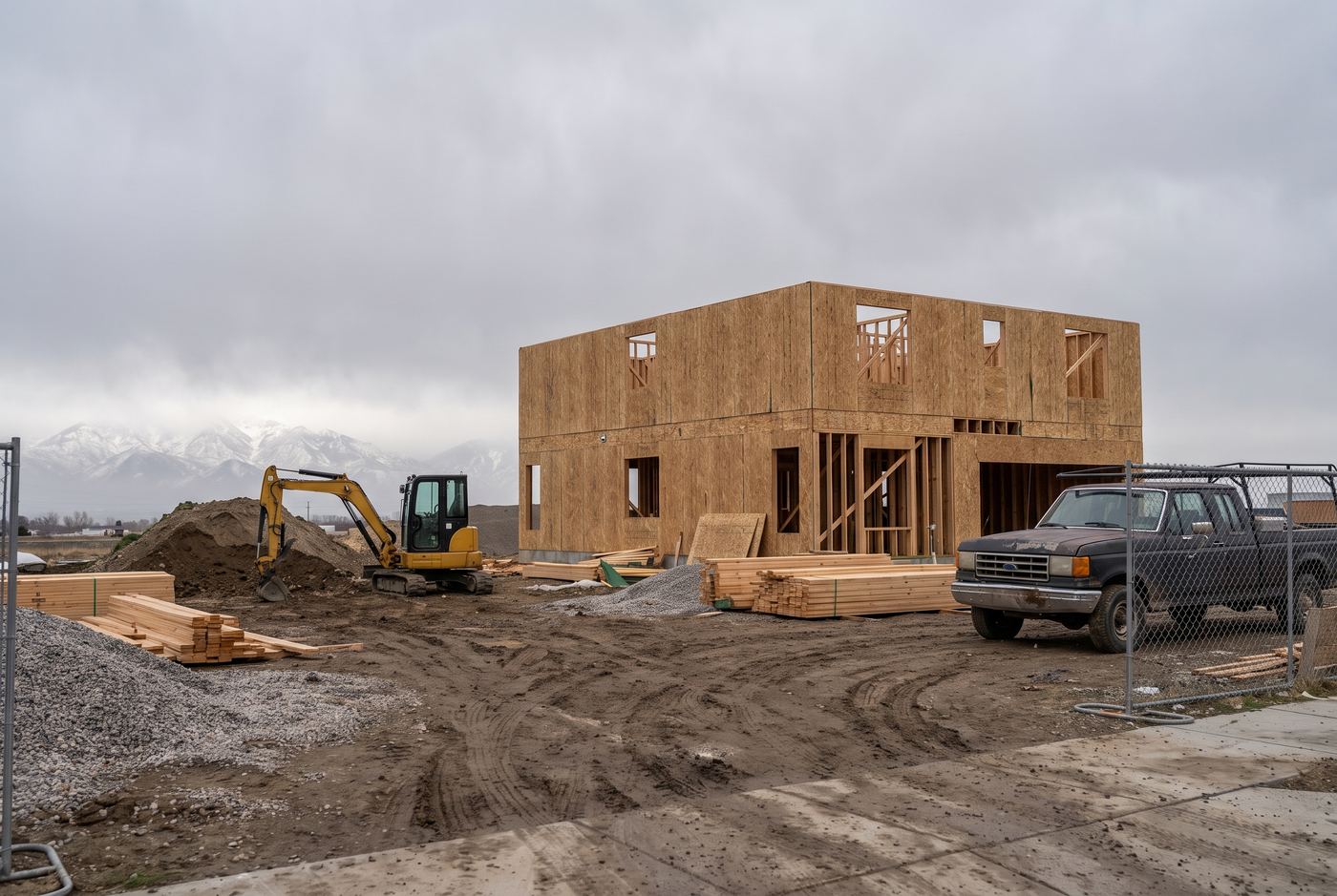 A wood-frame building under construction
